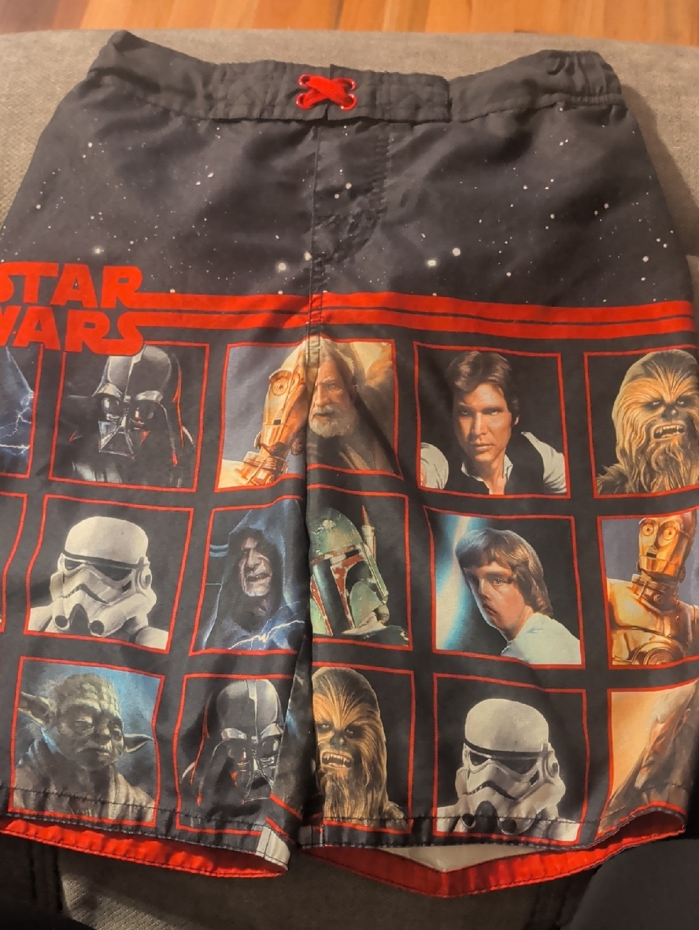 Star Wars Boys Navy Blue and Red Character Panel Swim Trunks Size Large